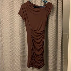 Bebe Maroon Ruched Short Sleeve Dress